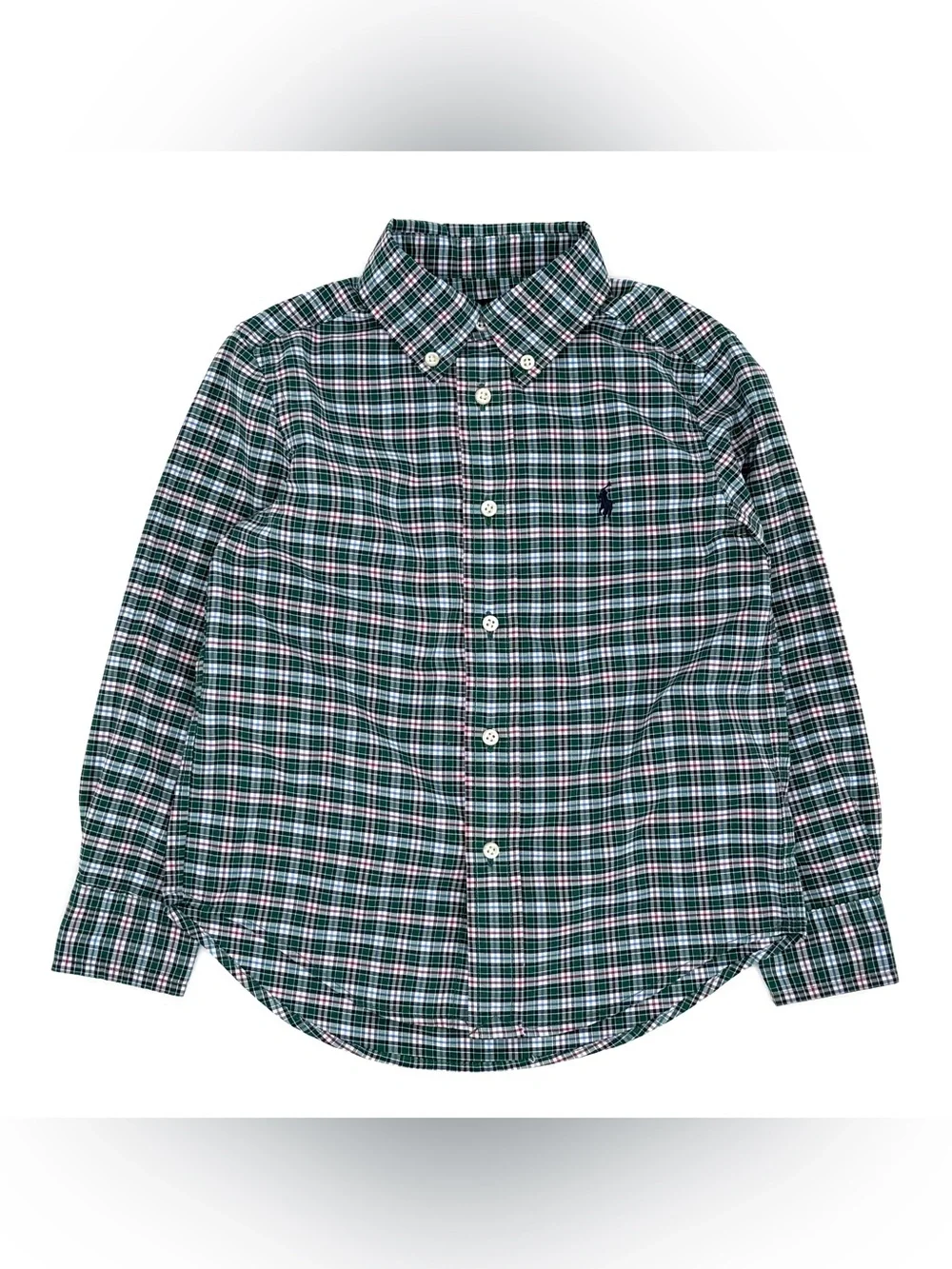 EUC Ralph Lauren Boys Holiday / Christmas Plaid Button Down Shirt In Green 4/4T